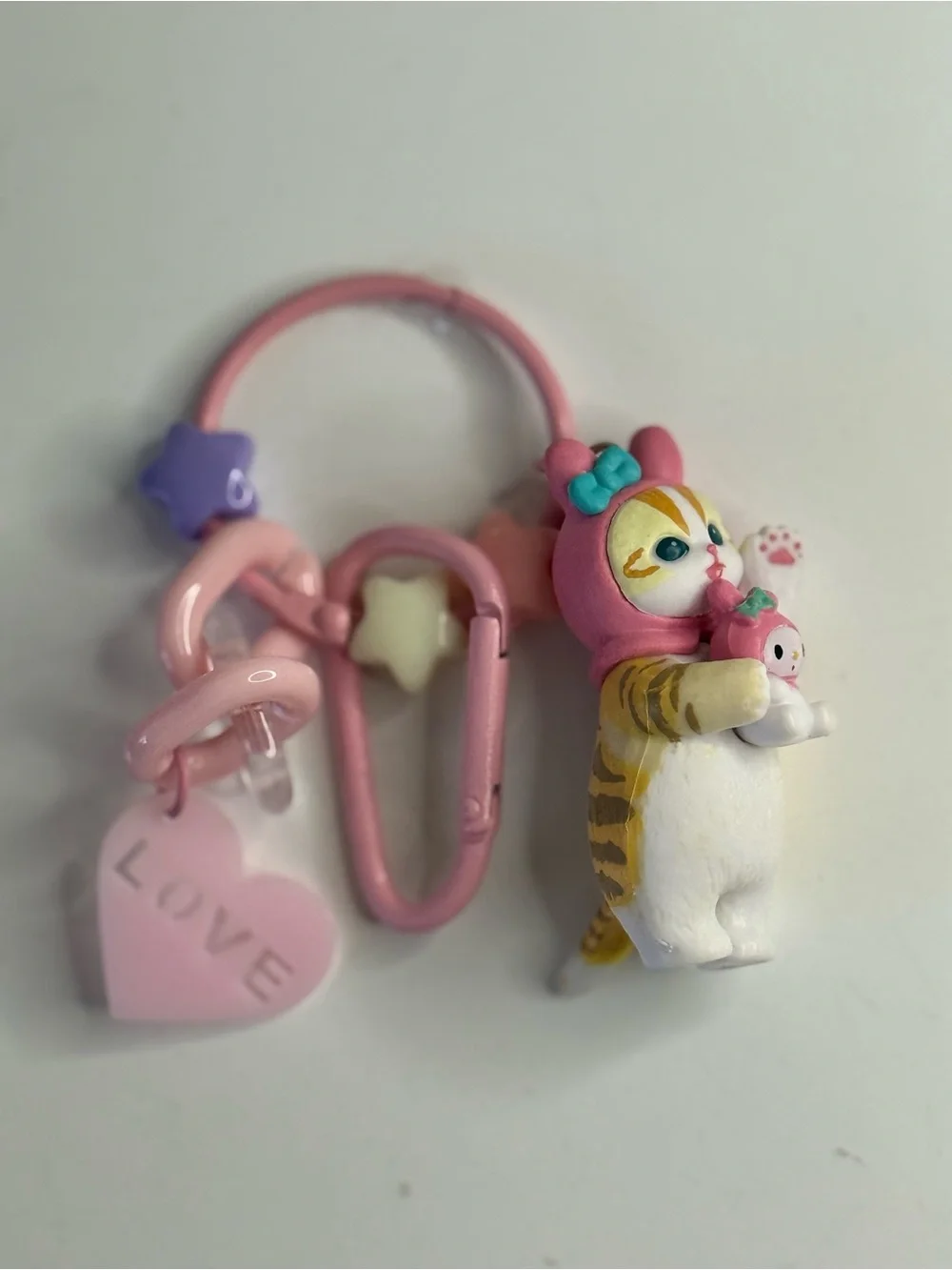 Pink mofusand Figurine Keychain with Bow and Mini Doll